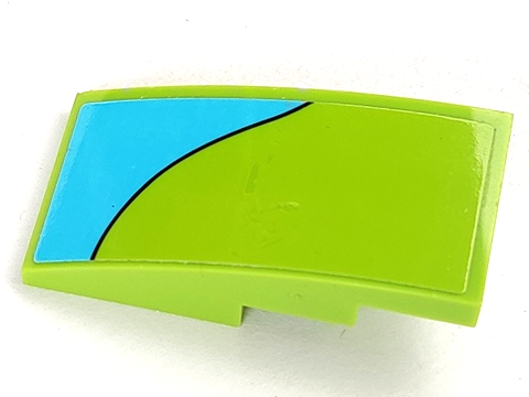 Lego Slope, Curved 4 x 2 with Medium Azure Stripe Curving Down Right Pattern (Sticker) - Set 75902 / Lime