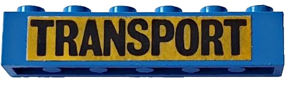 Lego Brick 1 x 6 with Black 'TRANSPORT' Large Font on Yellow Background Pattern (Sticker) - Set 163 / Blue