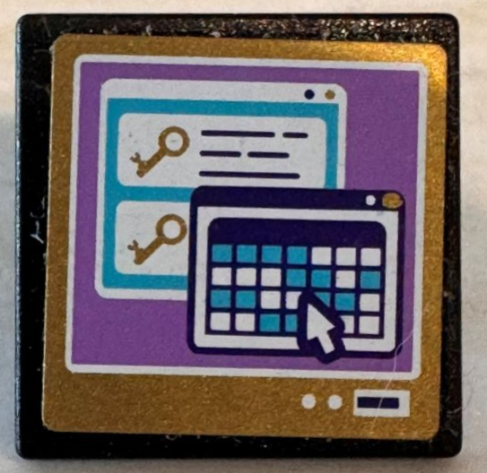 Lego Road Sign 2 x 2 Square with Open O Clip with Keys and Keyboard on Computer Screen Pattern (Sticker) - Set 41101 / Black