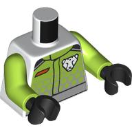 Lego Torso, Race Suit, Lime/Light Bluish Grey Front, White Wolf Print, Lime Arms, Black Hands / White