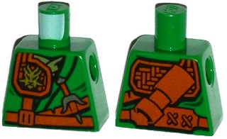 Lego Torso Ninjago Robe with Belt, Knife, Scabbard and Gold Dragon Head Emblem Pattern / Green