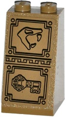 Lego Slope 75 2 x 2 x 3 - Solid Studs with Snake Head Looking Right and Key Bas-Relief Sculpture Pattern (Sticker) - Set 70748 / Dark Tan