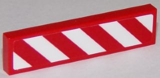Lego Tile 1 x 4 with Red and White Danger Stripes Thick (White Corners) Pattern Left (Sticker) - Sets 60111 / 60116 / Red