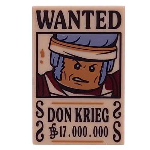 Lego Tile 2 x 3 with 'WANTED', DON KRIEG', '17.000.000' Print / Tan