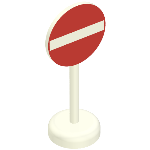 Lego Road Sign Old Round with No Thoroughfare Print Single Piece Unit / White