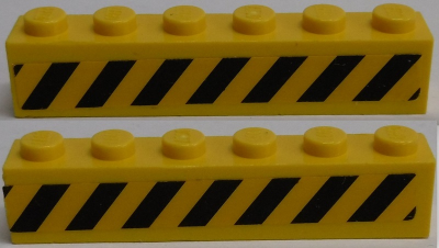 Lego Brick 1 x 6 with Black and Yellow Danger Stripes Pattern on Both Sides (Stickers) - Set 7898 / Yellow