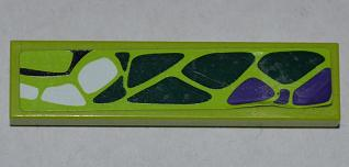 Lego Tile 1 x 4 with Dark Green, Dark Purple and White Scales Pattern Model Right Side (Sticker) - Set 9445 / Lime