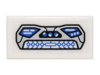 Lego Tile 1 x 2 with Silver Console, Blue and White Buttons and Gauges Pattern (Sticker) - Set 76051 / White