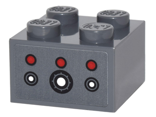 Lego Brick 2 x 2 with 3 Red Circle Buttons and 3 Black and White Circle Buttons Pattern (Sticker) - Set 76052