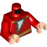 Lego Torso White Lightning Bolt on Gold Field, Gold Trim Print (Shazam), Red Arms, Light Nougat Hands / Red