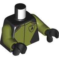 Lego Torso, Racing Suit, Olive Green Chest, Black Lamborghini Bull print, Olive Green Arms, Black Hands / Black