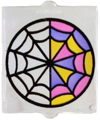 Lego Glass for Window 1 x 2 x 2 Flat Front with Circle with Half Black, Half Colored Spider Web Pattern