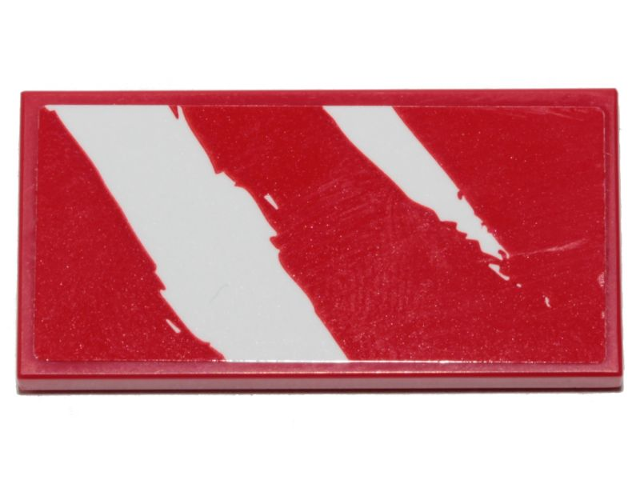 Lego Tile 2 x 4 with 2 Rugged White Diagonal Stripes on Red Background Pattern (Sticker) - Set 75254