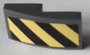 Lego Slope, Curved 2 x 1 x 2/3 with Black and Bright Light Yellow Danger Stripes Pattern Side A (Sticker) - Sets 60214 / 60215 / Dark Bluish Gray