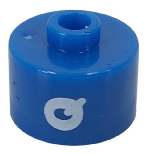 Lego Pen Bead, Round Long, Flat Edge with White 'Q' Print / Blue