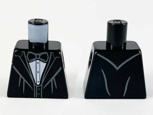 Lego Torso Jacket with Wide Lapels, White Shirt with Black Bow Tie and Vest Pattern / Black