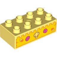 Lego Duplo Brick 2 x 4 with Sandcastle, Eyes Print / Bright Light Yellow