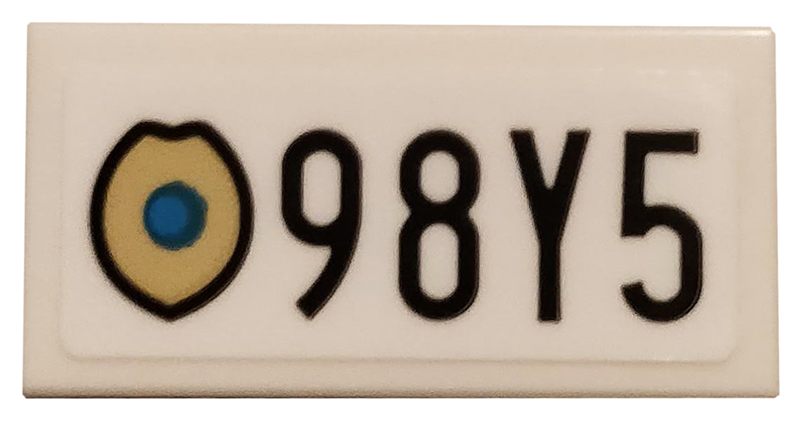 Lego Tile 1 x 2 with Gold Badge and Black '98Y5' Pattern (Sticker) - Set 75810 / White