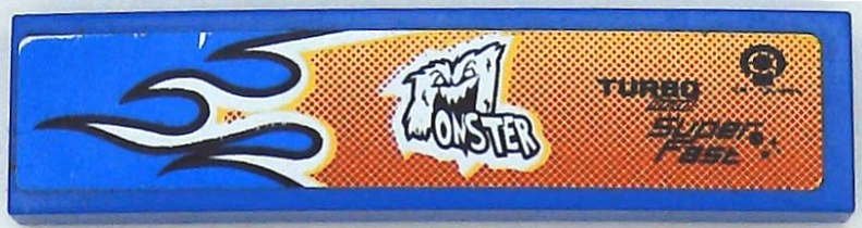 Lego Tile 1 x 4 with Red, Orange and White Flames and 'MONSTER' Pattern Model Right Side (Sticker) - Set 8182