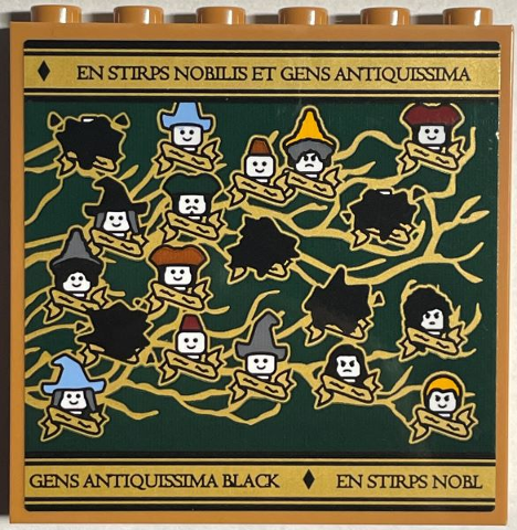 Lego Panel 1 x 6 x 5 with Gold Sirius Black Family Tree with 14 Minifigure Heads Right Half Pattern (Sticker) - Set 76408