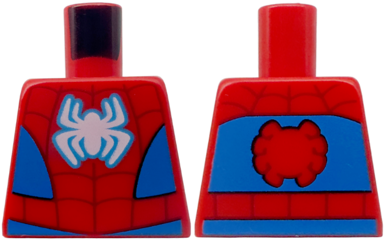 Lego Torso Spider-Man Costume White Spider, Dark Red Webbing, Blue Vest and Belt Pattern / Red