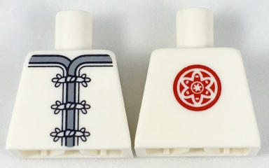 Lego Torso Ninjago Robe with Gray Trim, White Frog Clasps and Red Flower Medallion Pattern / White