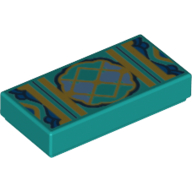 Lego Tile 1 x 2 with Chinese Geometric Print / Dark Turquoise