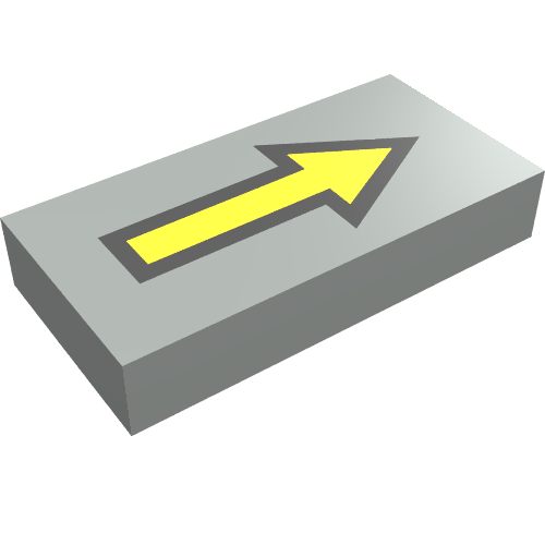 Lego Tile 1 x 2 with Arrow Long Yellow with Black Border Print / Light Gray