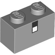 Lego Brick 1 x 2 with Black and White Square print / Light Bluish Gray