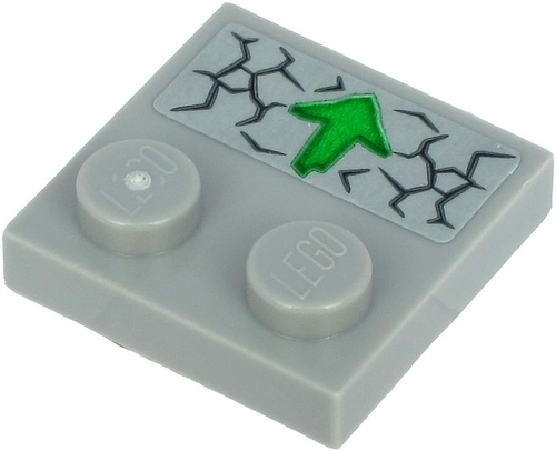 Lego Tile, Modified 2 x 2 with Studs on Edge with Cracks and Green Arrow Pointing Away from Studs Pattern (Sticker) - Sets 71717 / 71719 / 71721 / 71722