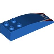 Lego Brick Curved 6 x 2 with White 'W", White/Red Stripes print / Blue