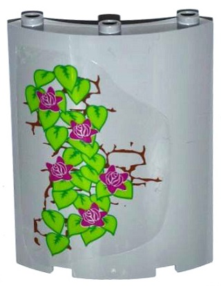 Lego Cylinder Quarter 4 x 4 x 6 with 5 Magenta Flowers, Leaves and Brick Wall Pattern on Left (Sticker) - Set 41054