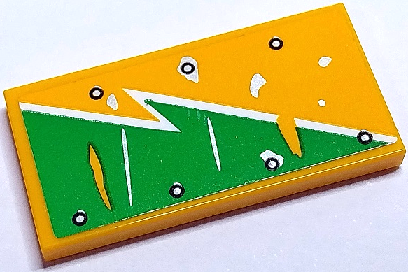 Lego Tile 2 x 4 with Bright Green and White Worn Lightning Bolt and Silver Rivets Pattern Model Right Side (Sticker) - Set 70429