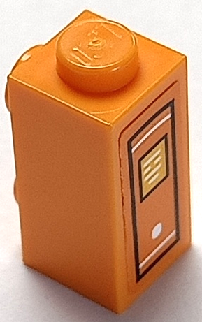Lego Brick, Modified 1 x 1 x 1 2/3 with Studs on Side with Book Spine with White Circle and Lines, Bright Light Orange Rectangle and Black Outline Pattern (Sticker) - Set 41739