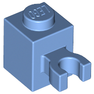 Lego Brick Special 1 x 1 with Clip Vertical [Thick U Clip, Solid Stud] / Medium Blue