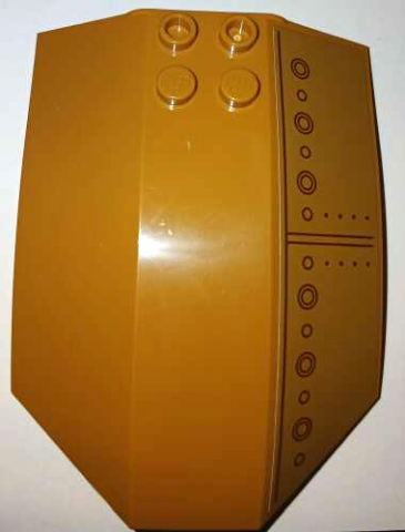 Lego Windscreen 8 x 6 x 2 Curved Sloped Sides with Reddish Brown Dots, Circles and Metal Plate Outlines Pattern Model Right Side (Sticker) - Set 76261
