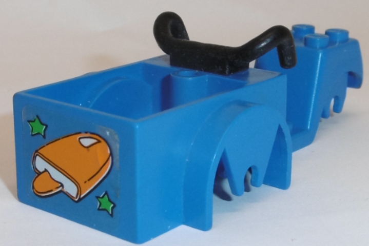Lego Fabuland Tricycle (2 Front Wheels) Chassis with Black Handlebars with Orange Ice Pop (Freezer / Lollipop / Lolly / Pole / Popsicle / Stick) and Green Stars Pattern (Sticker) - Set 3672