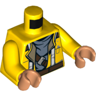 Lego Torso, Jacket, Brown Belt and White Suspenders over Gray Undershirt / Suspenders and Belt on Back Print (Rowan), Yellow Arms, Nougat Hands
