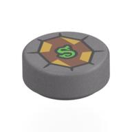 Lego Tile Round 1 x 1 with Nougat Diamond/Jewel, Lime 'S' Print / Flat Silver