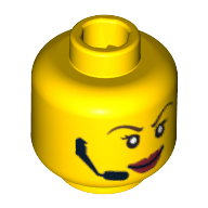 Lego Minifig Head Agent Swift / Trace, Red Lips, Headset, Scared / Smiling Print / Yellow