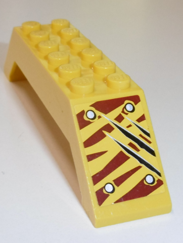 Lego Slope 45 10 x 2 x 2 Double with 4 Rivets and 3 Claw Scratch Marks on Dark Red Tiger Stripes Pattern Model Right Side Back (Sticker) - Set 5885