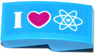 Lego Slope, Curved 2 x 1 x 2/3 with 'I', Heart and Heart Atom Orbitals Pattern (Sticker) - Set 41116