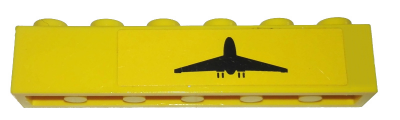 Lego Brick 1 x 6 with Black Airplane Pattern Model Right Side (Sticker) - Set 7891 / Yellow