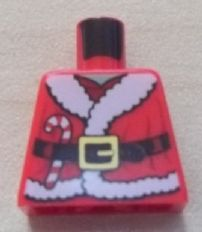 Lego Torso Santa Jacket with Fur, Black Belt and Candy Cane Pattern / Red