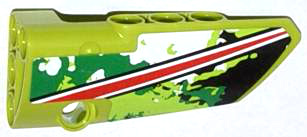 Lego Technic, Panel Fairing # 4 Small Smooth Long, Side B with Red and White Stripe on Black, White and Green Camouflage Pattern (Sticker) - Set 42027