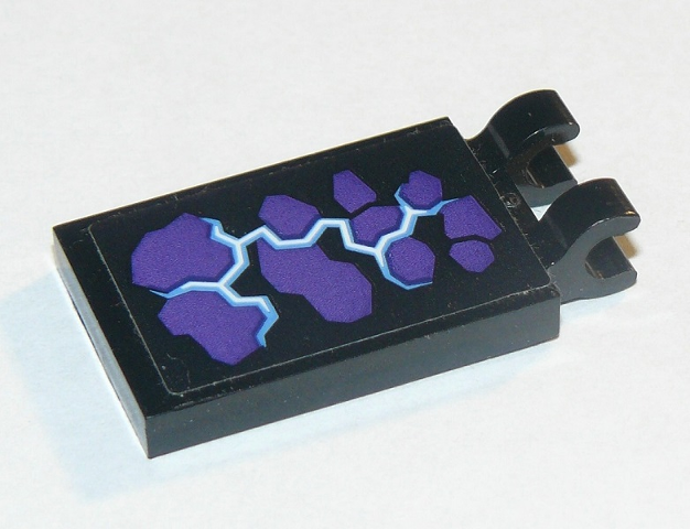 Lego Tile, Modified 2 x 3 with 2 Clips with Dark Purple Spots and Medium Blue and White Electricity Pattern (Sticker) - Set 70353