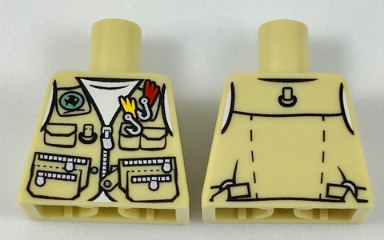 Lego Torso Vest with Zipper, Pockets, Fish Sign and Fishing Hooks Pattern / Tan