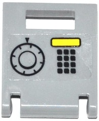 Lego Container, Box 2 x 2 x 2 Door with Slot with Keypad, Yellow Rectangle and Safe Combination Dial Pattern (Sticker) - Set 60046 / Light Bluish Gray