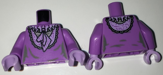 Lego Torso Female Dress with Lavender Ruffled Collar Front and Back Pattern / Medium Lavender Arms / Lavender Hands