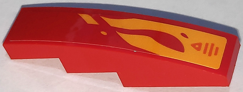 Lego Slope, Curved 4 x 1 with Bright Light Orange Flames, Triangle and Lines Pattern Model Left Side (Sticker) - Set 70675